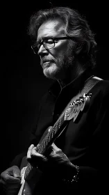 Quiet spotlight lingers on an older guitarist lost in melody