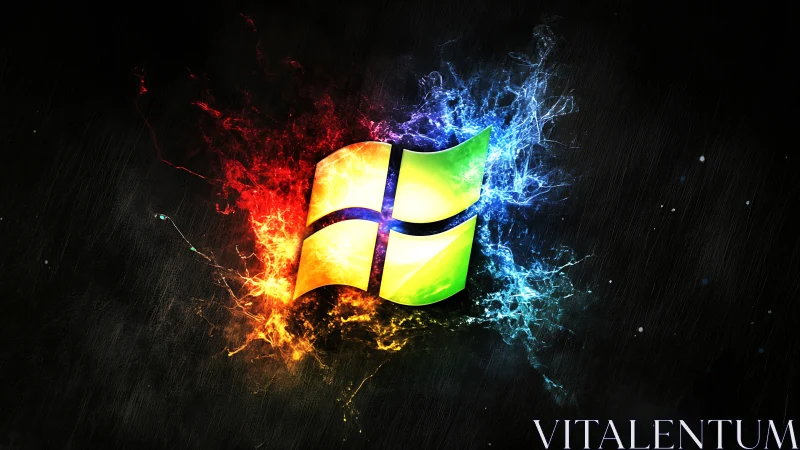 Glowing window emblem ignites in red and blue digital energy