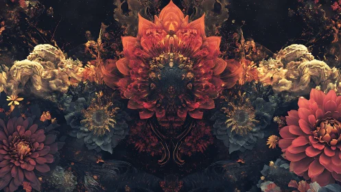 Floral nebula blooms radiate in a dark cosmic garden