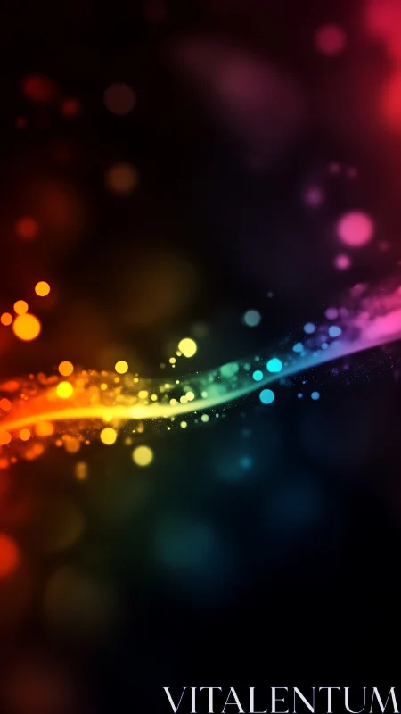 Sweeping rainbow light trail over deep cosmic blackness.