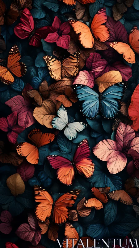 Butterflies rest over dense layered leaves in rich contrast
