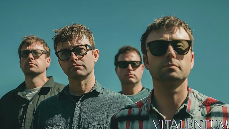 Quadruple portrait under hard noon light with mirrored gazes.