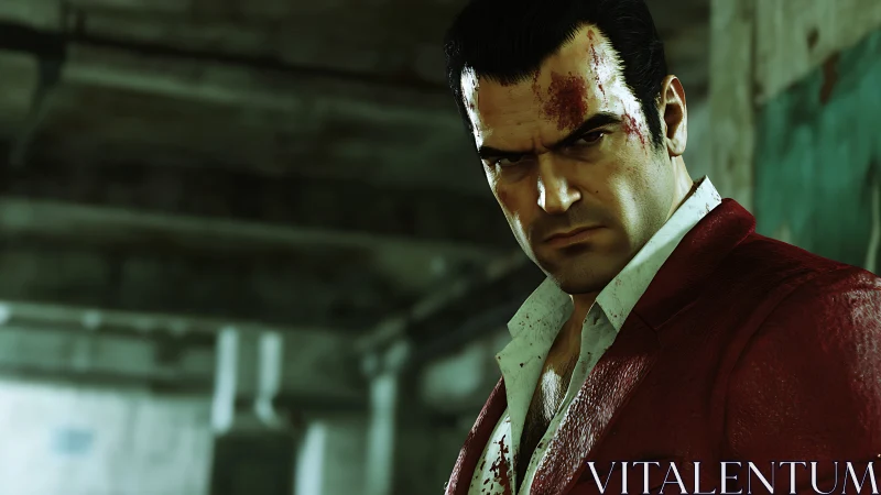 Digital male character portrait shows bloodied face and torso