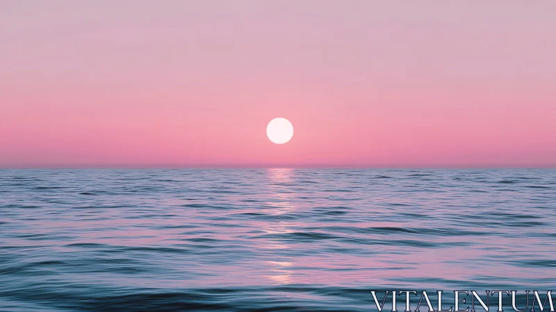 Soft pink ocean horizon welcomes a calm glowing sunset