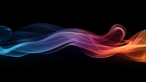 Chromatic light waves form translucent flowing ribbon across void