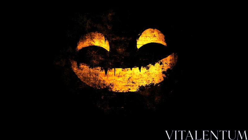 Grunge-textured jack-o-lantern face glows in high contrast black
