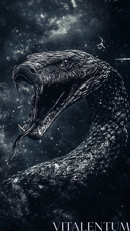 Star-forged serpent roaring against a storm-scarred void.