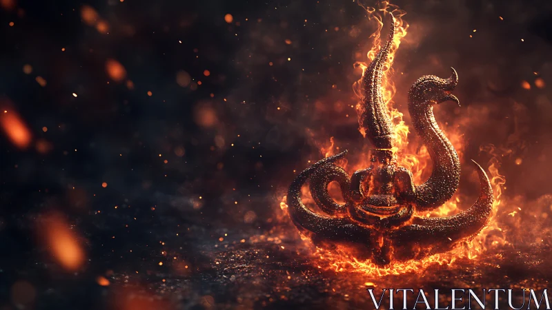 Fiery serpent emblem rising from glowing molten ground.