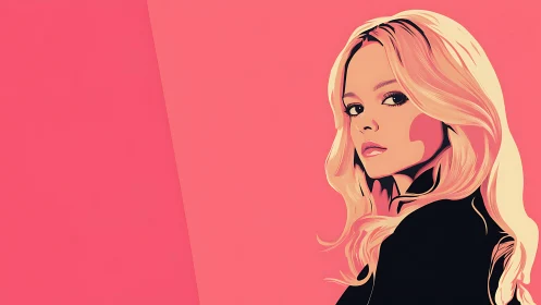 Stylized vector portrait isolates blonde woman on pink ground