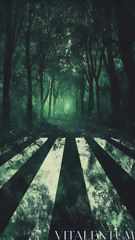 Luminous Forest Corridor with Zebra Crossing Stripes