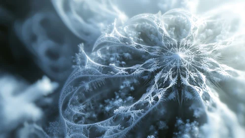 Fractal ice bloom radiating crystalline filigree forms.