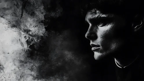 Brooding profile portrait invites reflection in dark contrast