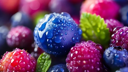 Macro optical study of dewy mixed berries in saturated color.
