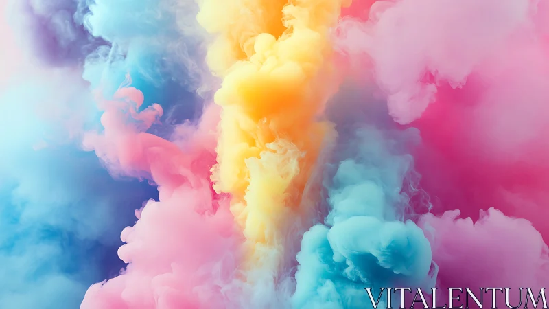 Colorful pastel smoke clouds in abstract vertical plume.