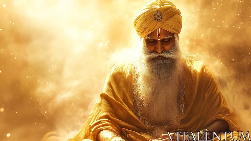 Golden-robed sage gathers quiet suns inside his stillness