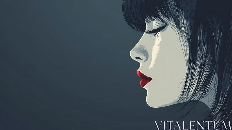 Side profile of woman in tears with red lips, stylized.