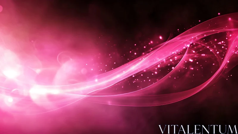 Vivid pink abstract light waves on dark background digital art.