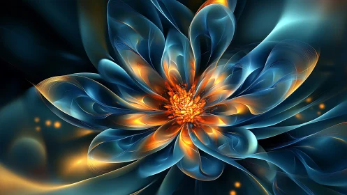 Digital abstract floral structure shows layered luminous forms