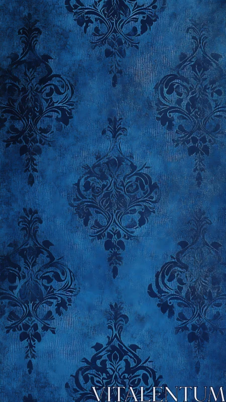 Elegant blue damask pattern over textured grunge background.