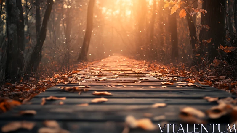 Radiant Autumn Path Bathed in Golden Sunlight