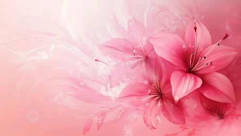 Stylized Pink Flowers with Abstract Flow Elements