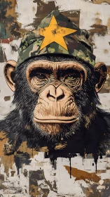 Chimp commander portrait with bold camo star cap.