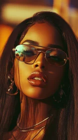 Specular sunset portrait with mirrored aviator optics glow.