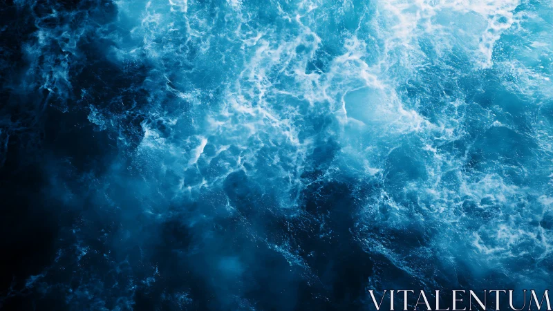 Aerial view of turbulent blue ocean surface detail.