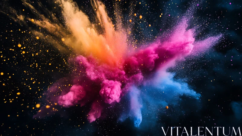 Vibrant color powder explosion on deep black background.