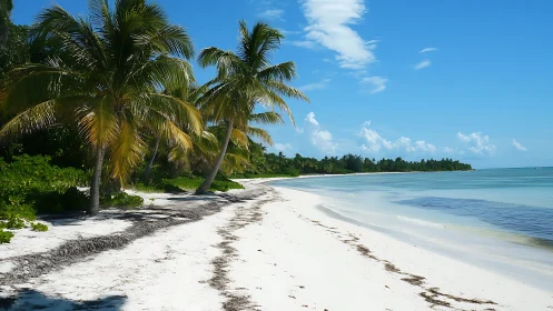 Pristine tropical beach with palm trees and turquoise waters