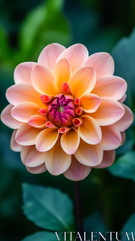 Pink Dahlia Bloom: Layered Petals and Golden Center Detail.