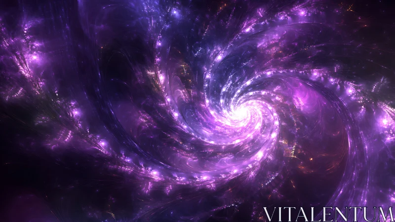 Purple spiral nebula swirl forms luminous fractal vortex