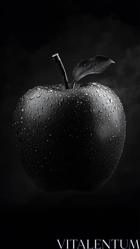Black apple with water droplets isolated on dark background