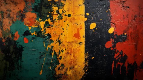 Bold Abstract Expressionist Painting with Splattered Colors on Canvas.