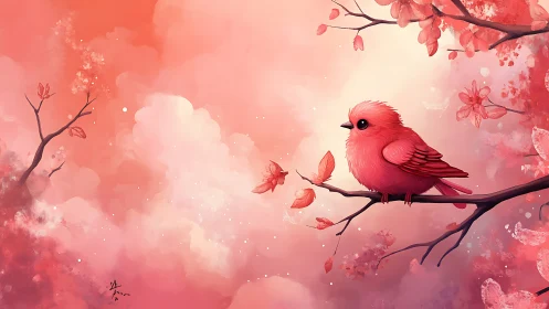 Blushing sky songbird perched in cotton candy clouds.