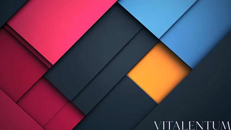 Layered geometric panels form bold diagonal color grid