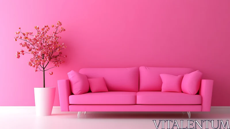 Bubblegum sofa daydream lounges beside blooming pink tree