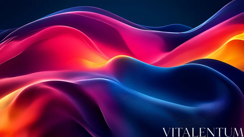 Undulating neon color waves in luminous digital landscape.