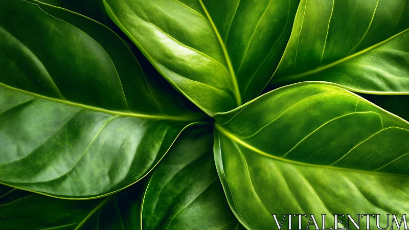 Radiant tropical leaves in close-up symmetrical spread.