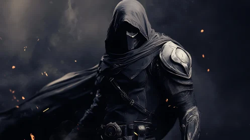 Midnight reaper strides through sparks in tempered shadow