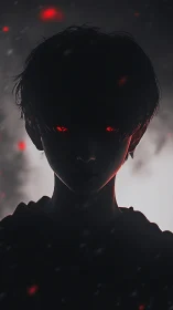 Silhouetted figure with red eyes in diffuse backlight scene.