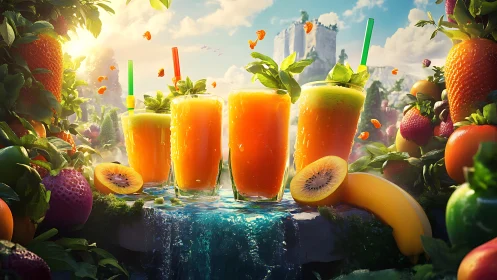 Sunlit citrus waterfalls and enchanted jungle smoothies glow.