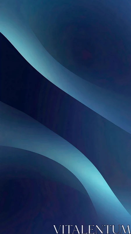 Curved cyan bands on deep blue minimal abstract field.