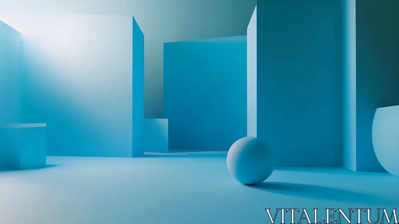 Minimalist blue geometry fills a serene abstract space.