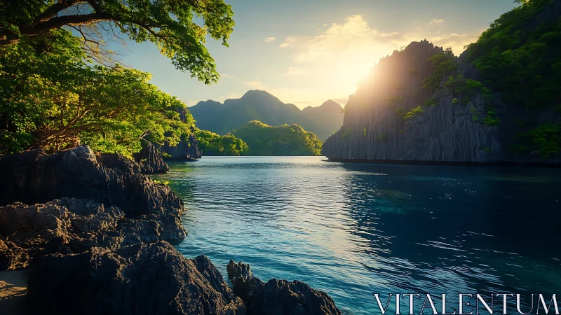 Limestone Lagoon Seascape: Tropical Coastal Formation with Columnar Basalt Cliffs