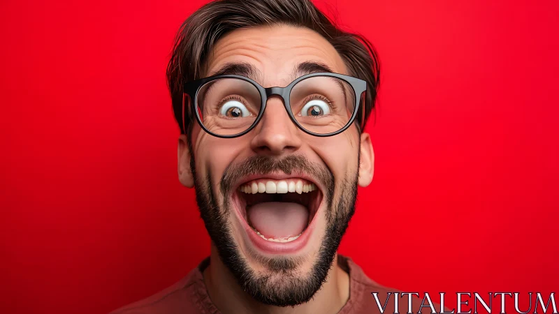 Joyful bearded guy in glasses sharing an infectious smile.
