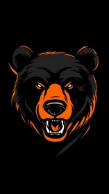 Snarling bear mascot glows in bold orange on black