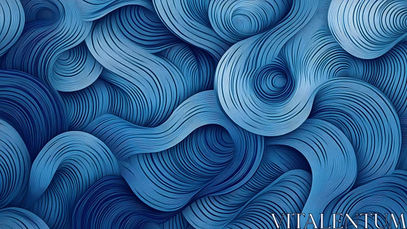 Blue layered abstract waves in flowing curved pattern.