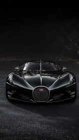 Front-on hypercar portrait in low-key lighting on wet asphalt