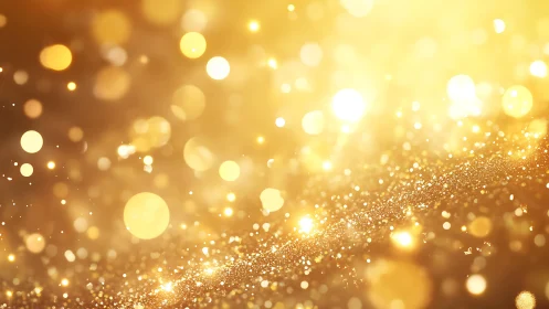 Sparkling golden bokeh lights with glitter texture, abstract festive style.
